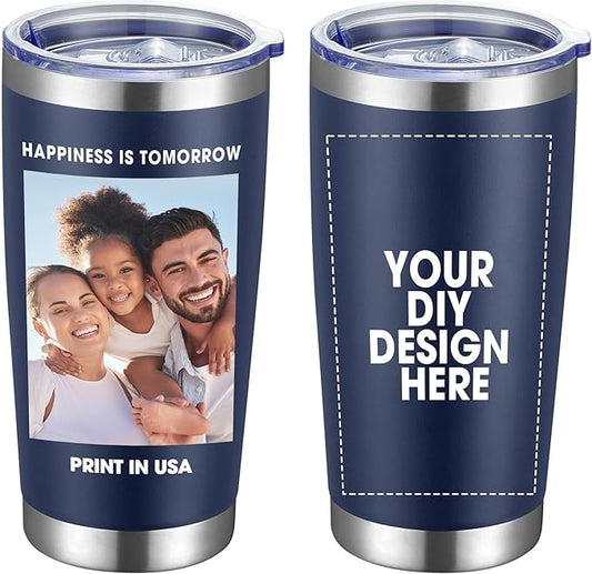 SMLIXE Personalized Coffee Tumbler Print in USA 20oz Stainless Steel Double Wall Insulated Coffee Cup With Text Photo Logo