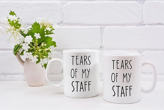 QASHWEY Tears of My Staff Mug, Funny Boss Gifts Coffee Mugs, Bosses Day BossGifts Staff Gift Tea Cup Gifts for Boss Women Men, Funny BossCoffee MugCoffee Cups Ceramic 11oz