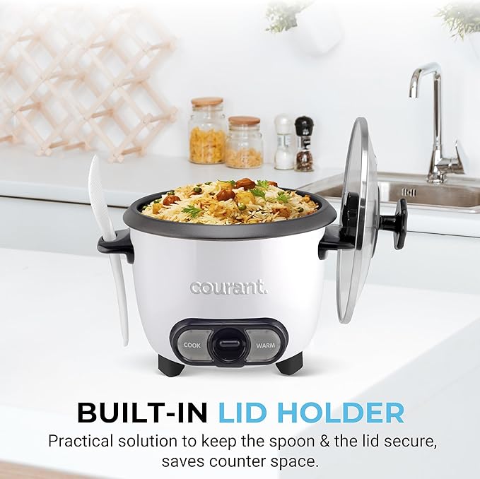 Courant Rice Cooker 6-Cup (Cooked), Removable Non-Stick Bowl, One Touch Rice Cooker, White
