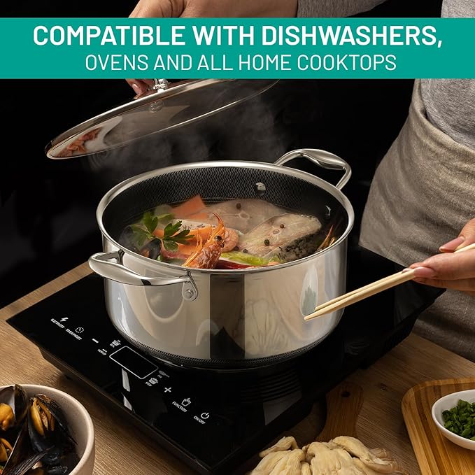 Honeycomb Non Stick Cookware Set 13 pcs Hybrid Cookware Set w/Lids pans cook pots Wok Kitchenware 3-ply Stainless Steel