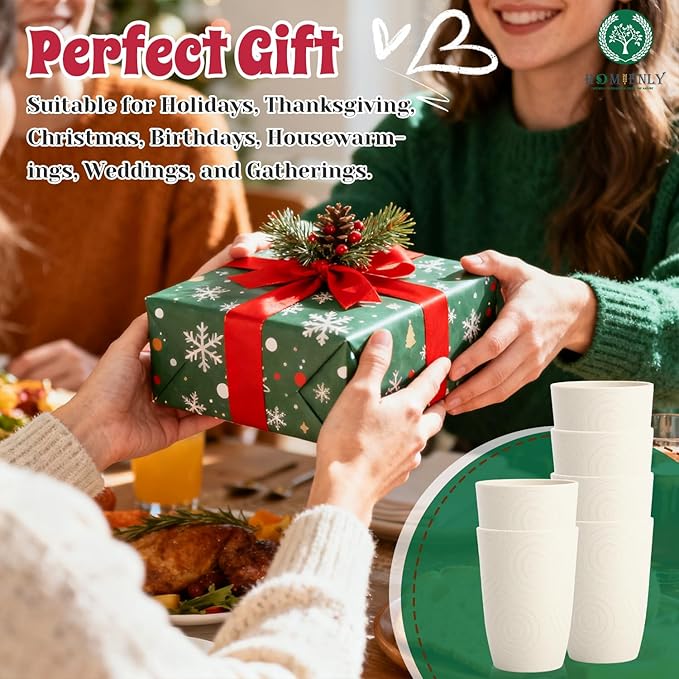 Homienly Kitchen Cups 12 OZ Wheat Straw Drinking Glasses?밬nbreakable, Lightweight & Reusable Alternative to Plastic Cups,Dishwasher Safe Cups for Kitchen & Outdoor Use (White, 6 PCS)