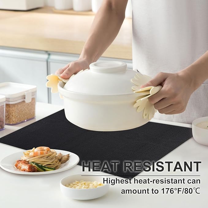 LANDVIEW Vinyl Placemats Set of 8, PVC Woven Washable Non-Slip Table Mats, Heat Resistant Wrinkle Free Place Mats for Dining Table, Easy to Clean (8, Black)