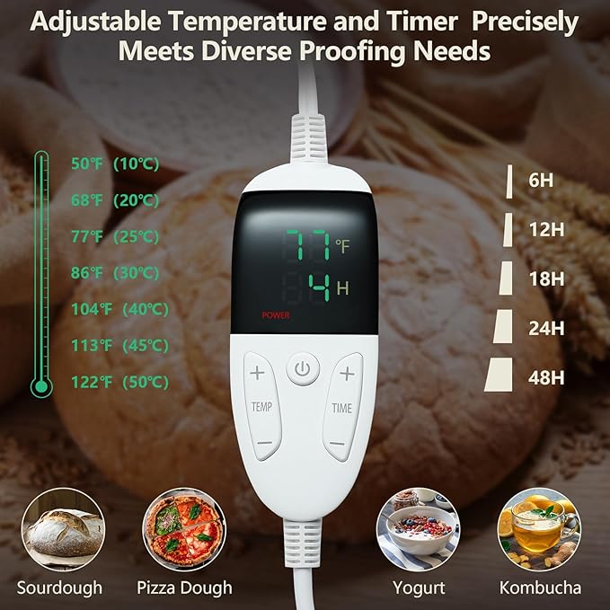 Folding Bread Proofing Box with Temp Control(50-122?? & 48H Timer, Dough Proofer with Metal Rack, Proofing Box for Sourdough, Bread Baking, Pizza, Yogurt, Kombucha, Space-Saving & Easy to Use