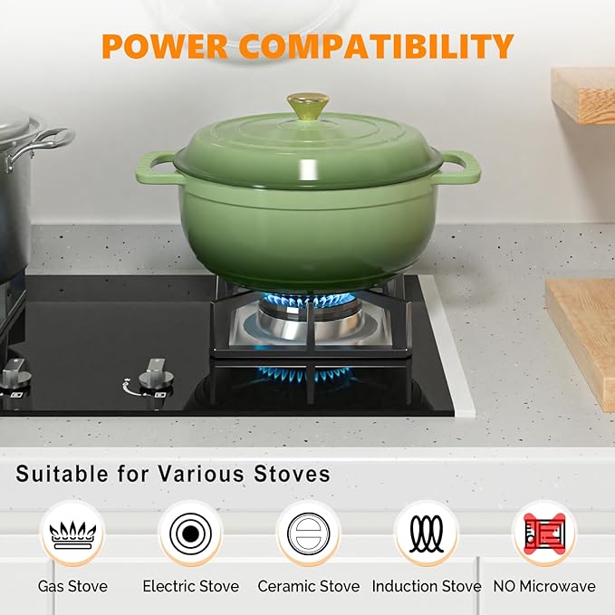 Bonnlo 6QT Round Dutch Oven, Enameled Cast Iron Dutch Oven Pot with Lid & Dual Handles, Oven Safe Up to 500째 F, for Sourdough, Bread Baking, Stews and Roasting, Green