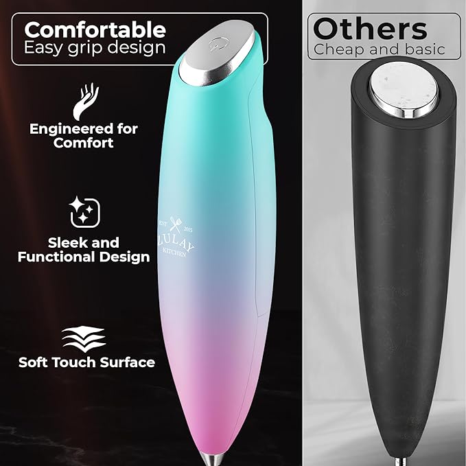 Zulay Kitchen Patented Tornado Triple Whisk Milk Frother with 4 Duracell Batteries ??Handheld Foam Maker for Coffee, Lattes, Matcha & Hot Chocolate ??Rich, Creamy Froth in Seconds