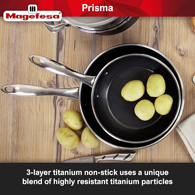 MAGEFESA Prisma 13-Piece Stainless Steel Cookware Set ??Durable Pots & Pans with Nonstick Interior, Matte Black Exterior, Oven Safe up to 392째F