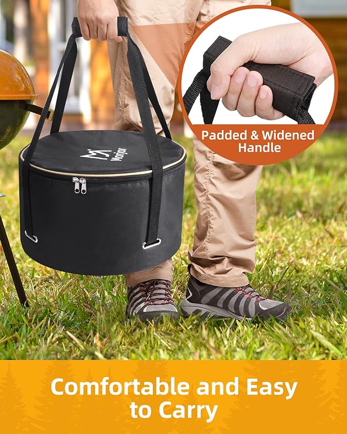 Dutch Oven Bag for 14 Inch Dutch Oven, Carry Bag with Extra Inner Crossed Straps & 2 Pockets