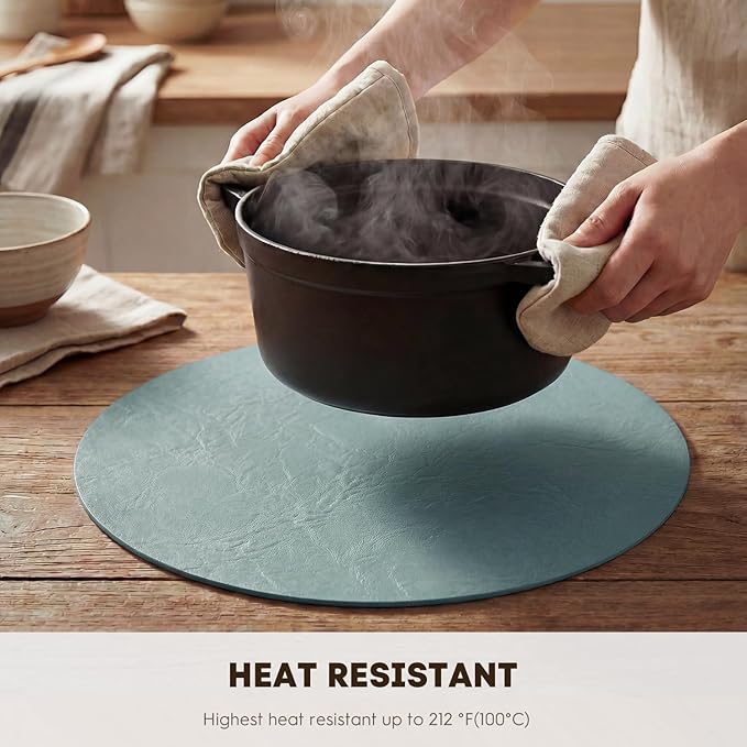 Artoid Mode Blue Faux Leather Placemats Set of 4, 15 Inch Waterproof Wipeable Heat Resistant Place Mats, Reversible Table Mats for Winter Kitchen Dining Decor