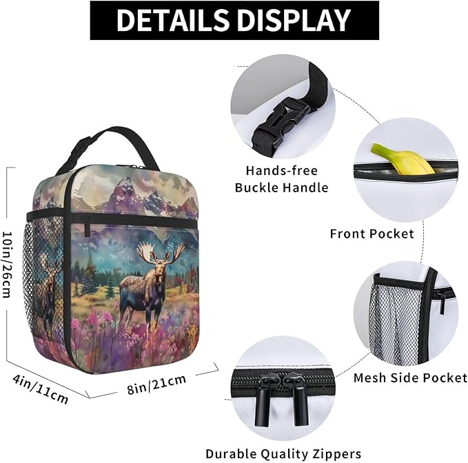 VANZEV Insulated Lunch Box for Women Men, Moose Lunch Box Reusable Portable Lunch Bag Cooler Tote Waterproof Lunch Container for Office Picnic Work Travel Hiking