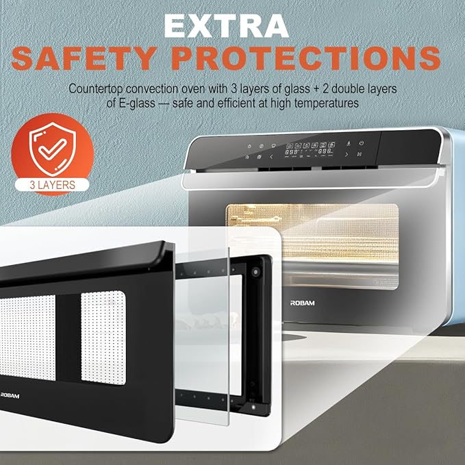 ROBAM Toaster Steam Combi Oven, Countertop Air Fryer 20-in-1 Oven with Convection & Grill, Stainless Steel Interior, 3-Layer Insulated Glass Door, 3 Steam Modes, 30 Built-In Recipes (Red)