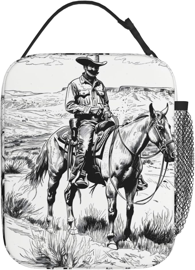VANZEV Insulated Lunch Box for Women Men, Cowboy Theme Lunch Box Reusable Portable Lunch Bag Cooler Tote Waterproof Lunch Container for Office Picnic Work Travel Hiking