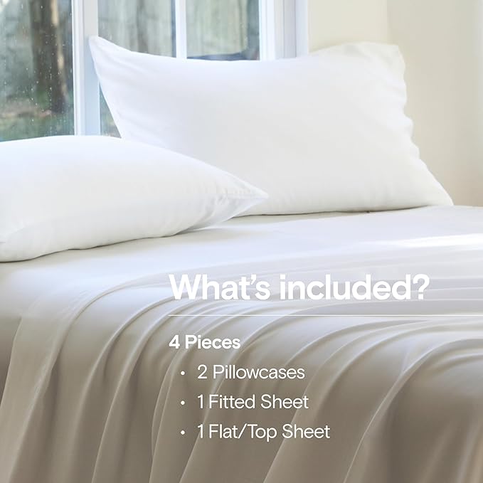 DOZ Sheet Set, 100% Viscose derived from Bamboo, Organically Grown, Buttery Soft, Cooling Sheets, High GSM, Deep Pockets - 4 Piece - 2 Pillowcases 1 Fitted Sheet 1 Top Sheet (Snow, King)