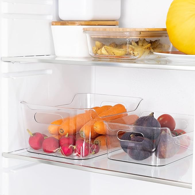 Navaris Set of Fridge Organisers - 4 Clear Storage Organiser Drawers Containers Boxes for Kitchen Fridge Refrigerator Pantry Cupboard Sizes - S, M