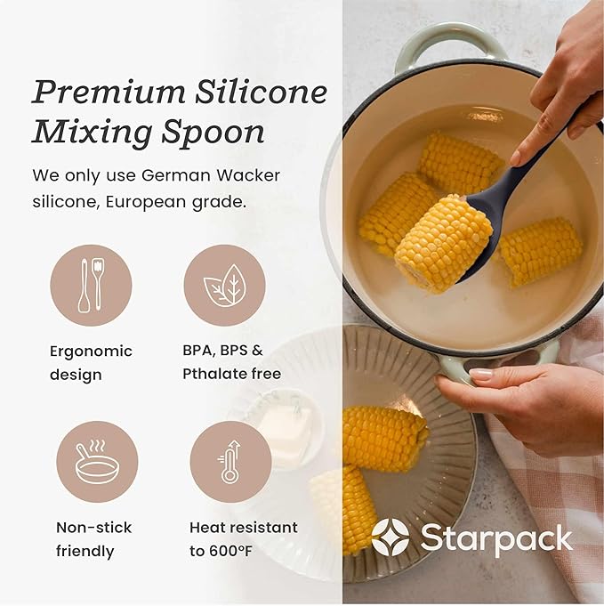 Starpack 'Mix it Up' Premium Silicone Cooking Spoons - Silicone Mixing Spoons for Baking Heat Resistant 600째F - Kitchen Spoons for Nonstick Cookware - LFGB Grade Serving Spoons - Rubber Stirring Spoon