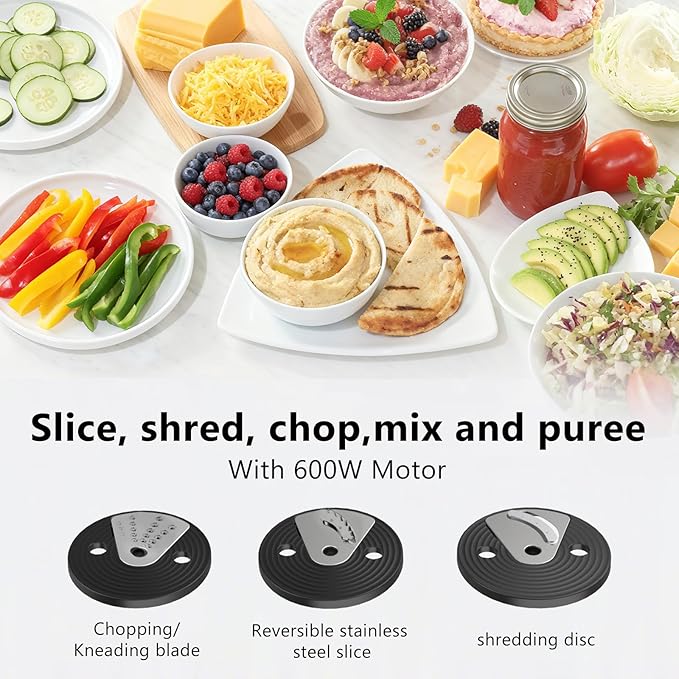 CKemu Smart Food Processor and Vegetable Chopper, 12 Cup Bowl, 6 Functions for Chopping, Slicing, French Fries, Purees & Dough, Food Chute & Pusher, Silver