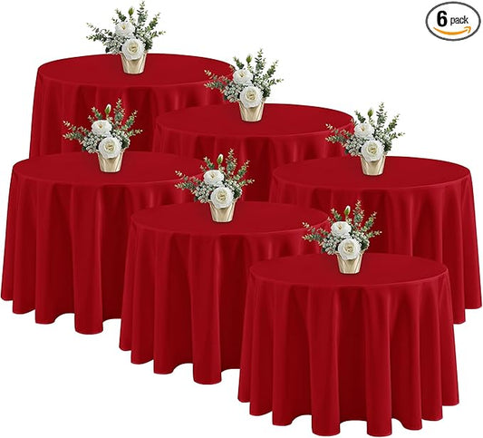 Fitable 6 Pack Red Round Tablecloths - 120 Inches in Diameter - Stain Resistant and Washable Table Clothes, Polyester Fabric Table Covers for Wedding, Party, Banquet, Formal Events
