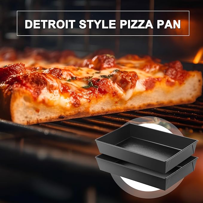 RimCereal 2 Pcs Detroit Style Pizza Pan 10 x 14 x 2.36 Inch Non Stick Rectangle Deep Pizza Pans Pre Seasoned Carbon Steel Sicilian Style Pan Dish Bakeware Kitchenware