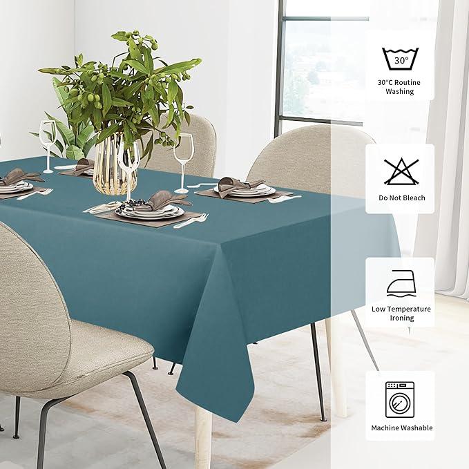 Easy-Going Faux Linen Waterproof Spill-Proof Tablecloth Stain Resistant Rectangle Table Cloth Wrinkle Free Decorative Fabric for Kitchen, Dining, Party, Weddings, Restaurants (60x84 in, Turquoise)