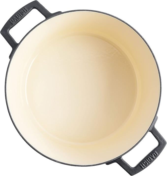 Babish 6-Quart Round Enameled Cast Iron Dutch Oven with Lid ??Matte Black, Heavy-Duty Dutch Oven for Slow Cooking, Braising & Baking
