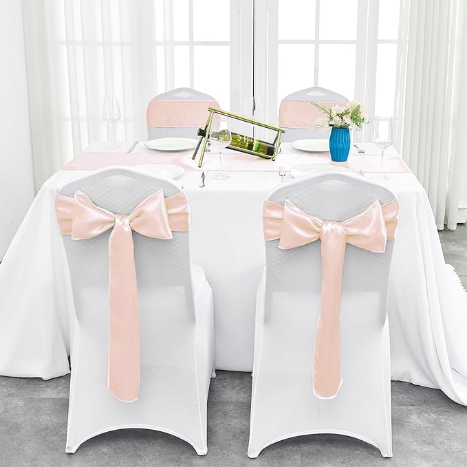 Pufogu 10-Pack Rose Gold Satin Table Runner 12 x 108 Inch Long Bright and Smooth Silk Fabric Table Runner for Wedding Banquet Birthday Party Decoration