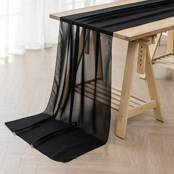 flohar 6Pack 9ft Chiffon Table Runner 14x108 Inch Sheer Romantic Table Runner for Wedding Birthday Party Bridal Shower Outdoor Decoration-Black