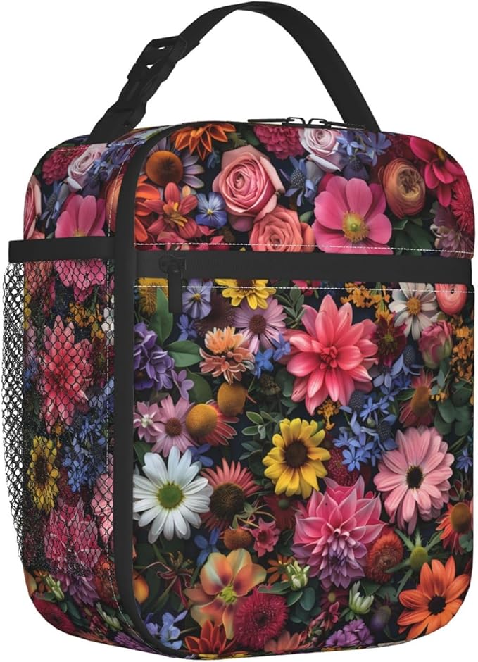 VANZEV Insulated Lunch Box for Women Men, Floral Flower Theme Lunch Box Reusable Portable Lunch Bag Cooler Tote Waterproof Lunch Container for Office Picnic Work Travel