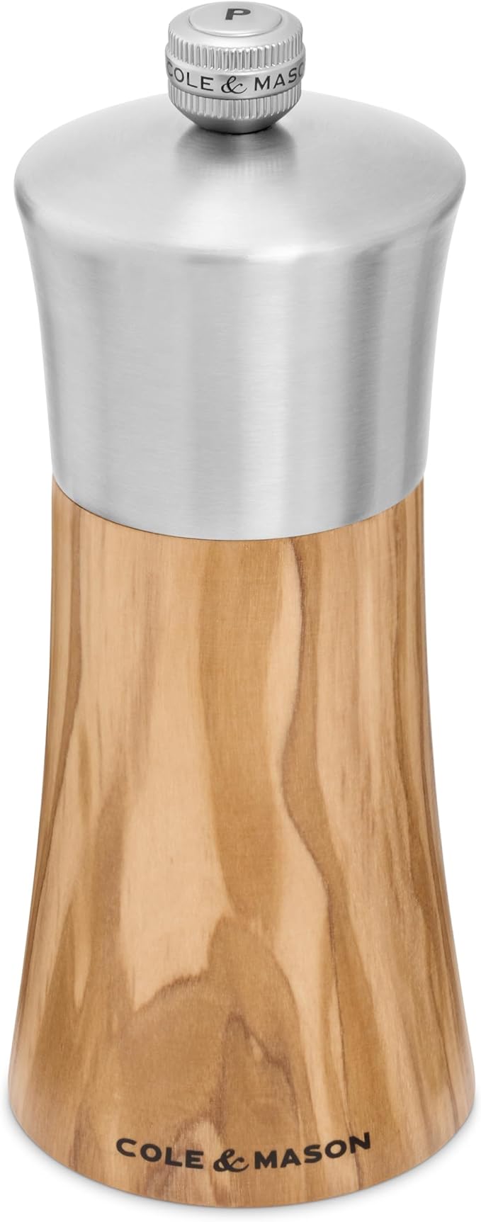 Cole & Mason Bromley Pepper Mill, 6" - Pepper Grinder with Ultra-Sharp Grinding Mechanism - Flavor-Enhancing Pepper Shaker - Refillable Mill with Adjustable Grinding - Olive Wood, Pepper Mill