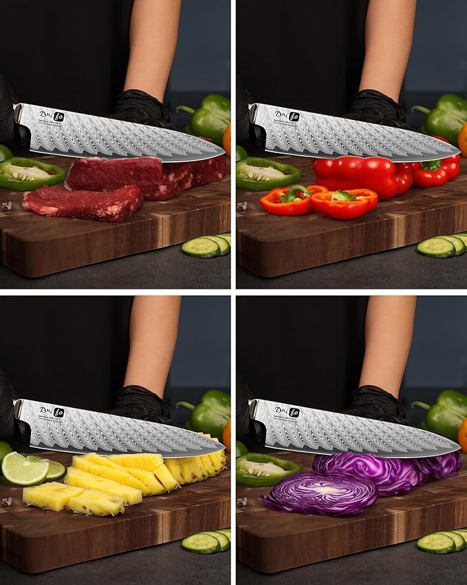 Damascus Chef Knife 8 Inch, Japanese Handcrafted Sharp Kitchen Knife with 67-Layer Damascus Steel & VG10 Core, Blue Resin & Natural Birch Wood Handle, Unique Ideal Christmas Gift for Family & Friends