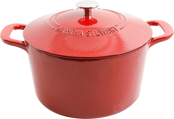 MARTHA STEWART Gatwick 7-Quart Enamel Cast Iron Dutch Oven ??Red Ombre ??Heavy-Duty Dutch Oven for Slow Cooking, Braising & Baking