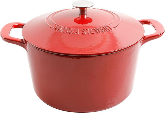 MARTHA STEWART Gatwick 7-Quart Enamel Cast Iron Dutch Oven ??Red Ombre ??Heavy-Duty Dutch Oven for Slow Cooking, Braising & Baking