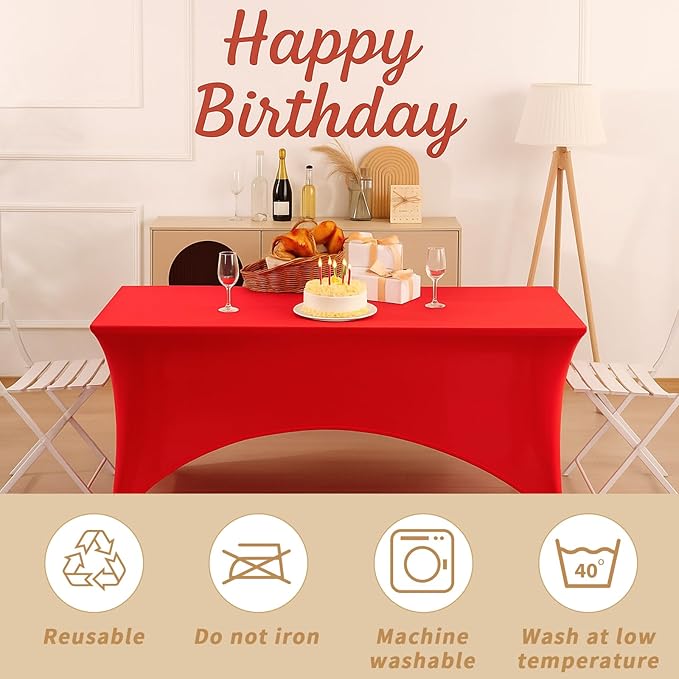 Fixwal 6FT Red Valentine's Day Table Cloth Rectangle Tables, 6 Pack Spandex Table Cloths for 6 Foot Rectangle Tables, Fitted Rectangular Stretch, Washable Patio Table Cover (72Lx30Wx30H Inch)