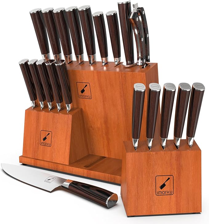 imarku Knife Set, 20-Pieces Premium Kitchen Knife, Japanese High Carbon Steel Knife Set with Block and 2 Pull-away Steak Knife Block Set, Best Gifts