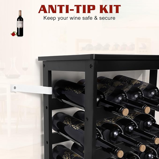 Bamboo Wine Rack Freestanding Floor, 7-Tier 42-Bottle Wine Storage Shelf with Table Top - Black