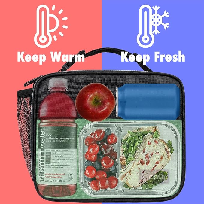 opux Insulated Lunch Bag Kids, Lunch Box for School Boy Girl, Leakproof Small Reusable Compact Soft Mini Cooler Bag, Toddler Small Lunch Boxes Kit Pail with Front Side Pockets (Green)