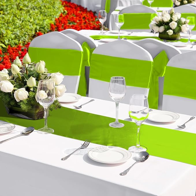 Bencailor 24 Pcs Bright Green Satin Table Runner Bulk 12 x 108 Inches Long Table Runners Bright Smooth Fabric Tablecloth for Wedding Banquet Birthday Valentines St Patrick's Day Party Decorations