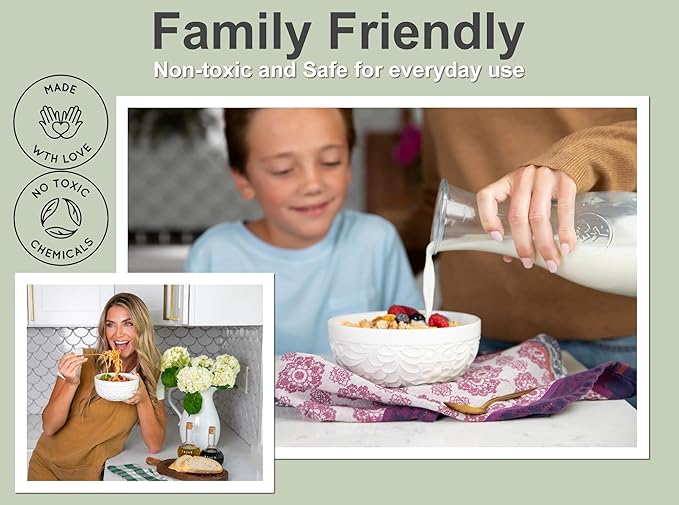 32Oz Ceramic Bowls for Kitchen with Nature-Inspired Engravings - Set of 4 - Versatile Ramen Bowl Set for Pasta, Chili, Oatmeal, Cereal, Rice, Fruit, Soup - Dishwasher, Microwave, Oven, Freezer Safe