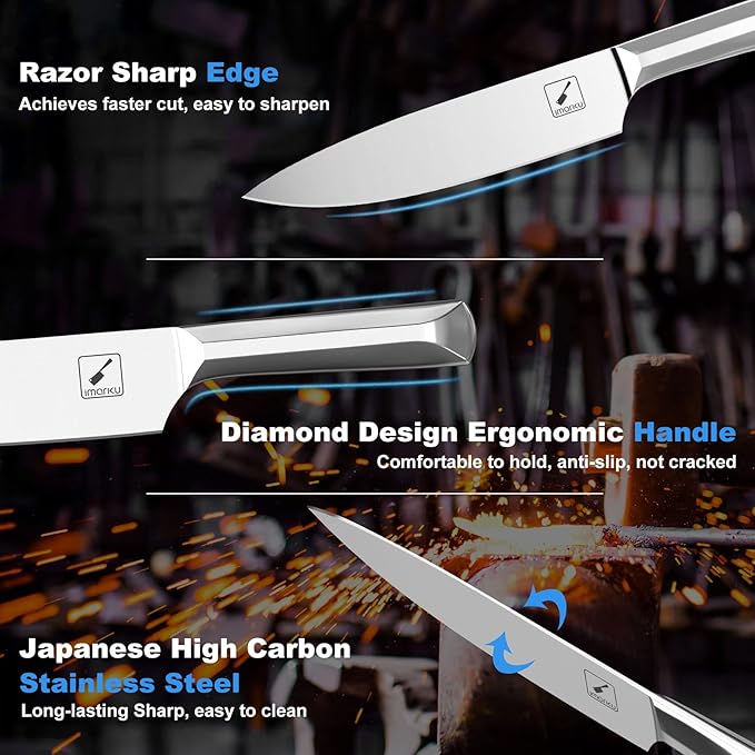 imarku Knife Set, 16 PCS High Carbon Japanese Stainless Steel Knife Sets for Kitchen with Block, Ultra Sharp Kitchen Knife Set with Sharpener Chef Knife Sets, Dishwasher Safe, Best Gifts
