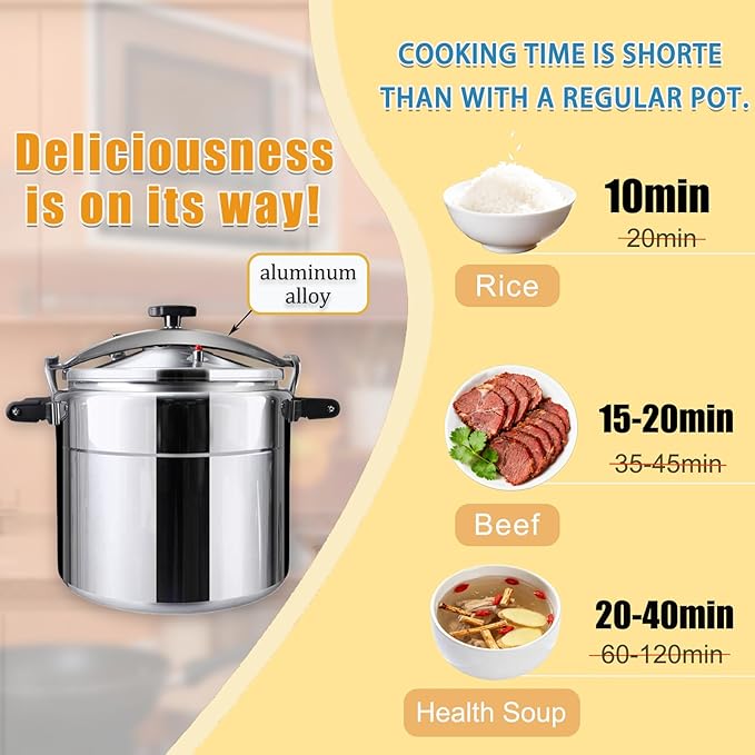 26 Quart Clamp On Pressure Cooker,Heavy-Duty Aluminum Pressure Cooker with Safety Bar Locking Lock, 2 ValvesrFast Cooking,for All Stovetops (Induction Compatible), for Family or Commercial