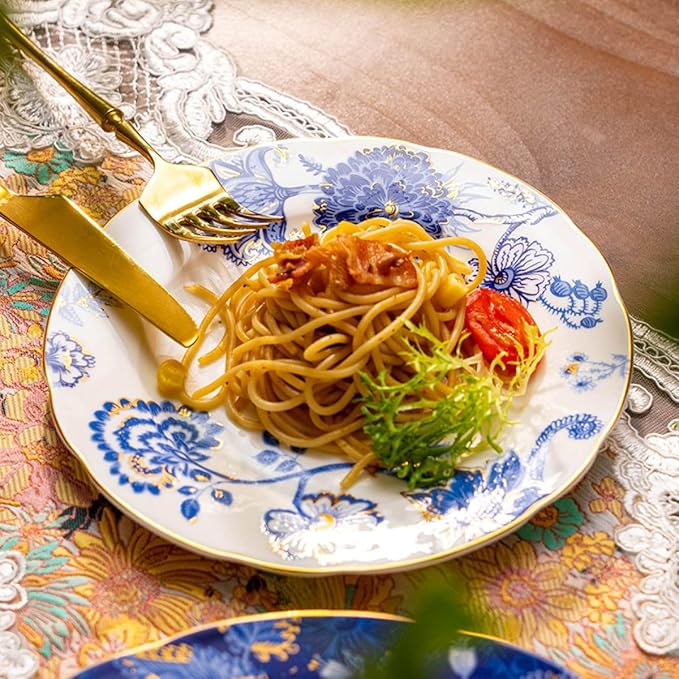 Exquisite ceramic tableware 3 Piece Bone China Modern Round Dishes Sets,Dinnerware dishset for Kitchen,Dinner Plate,Dessert Plate,Soup Bowl,Blue flowers