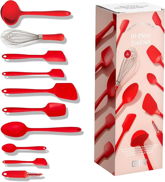 GIR: Get It Right 10-Piece Silicone Ultimate Kitchen Utensil Set ??Spatulas, Ladle, Flip, Spoons, Whisk, Peeler & Spoonula ??Nonstick, Non-Toxic, Heat-Resistant ??Red