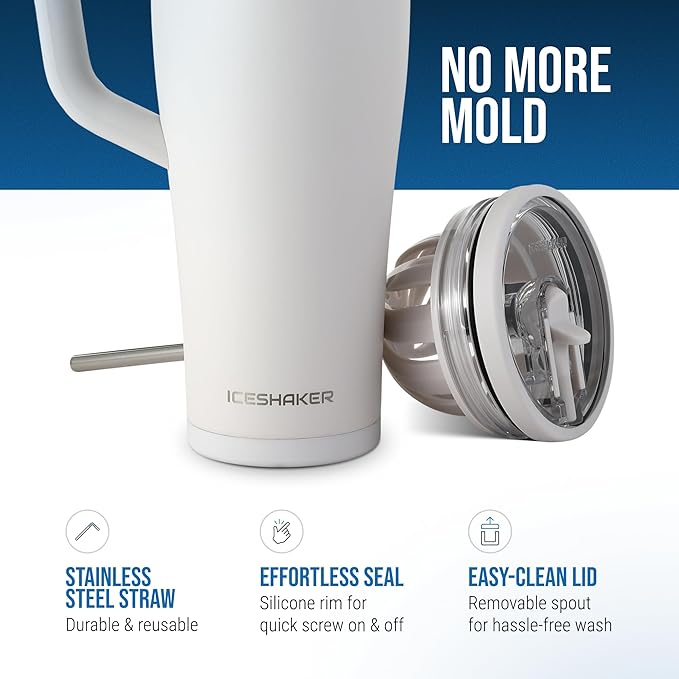 Ice Shaker 40 oz Tumbler with Handle and Straw | 40oz Sandy Beach | Cold for 30+ Hours | 2-in-1 Tumbler Shaker Bottle | Odor-Free 40 ounce Bottle for Water, Protein Shakes, Smoothies, Cocktails