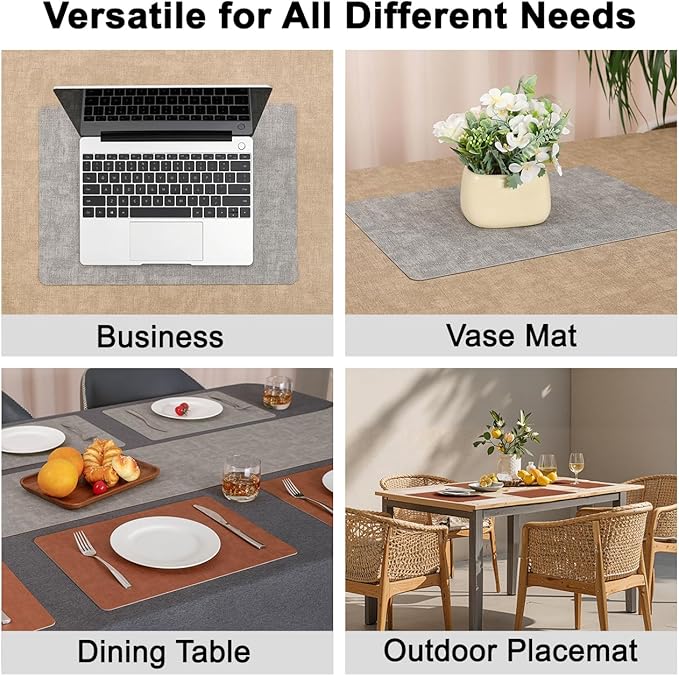 Myir JUN Reversible Vinyl Placemats Set of 8, Faux Leather Place Mats Dual Sided Waterproof Wipeable, Heat-Resistant Table Mats for Kitchen Dining Indoor Outdoor (12" x 17", Light Gray Reddish Brown)