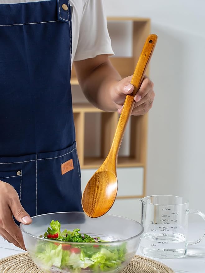 Wooden Mixing Spoon, 16.5 Inch Long Handled Wooden Spoons for Cooking And Stirring