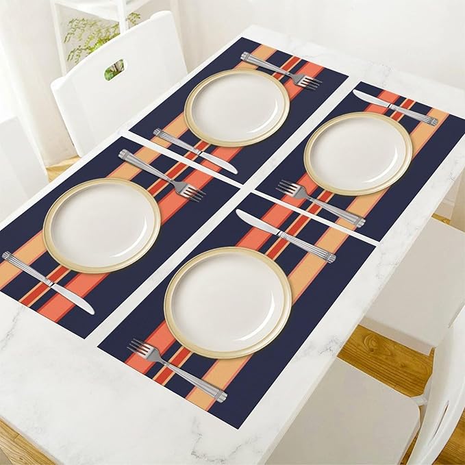 Modern Navy Coral Mango Orange Mustard Yellow Placemat, Set of 4 Heat Resistant PVC Place Mats for Kitchen Table