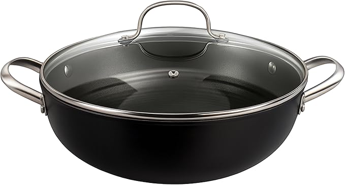 Cuisiland 11" Honeycomb Cast Iron Wok with Lid & Dual Handles ??Non-Stick Stir-Fry Pan, Stainless Steel Handles, Oven Safe, Classic Heat Retention for Steaming, Stir-Frying & Saut챕ing