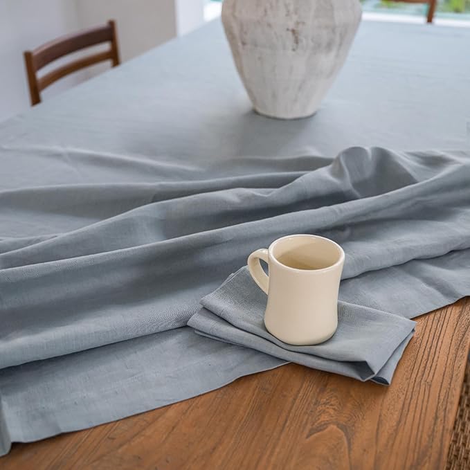 KNOKNO Home Pure Hemp Placemats 18 x 12 Inch Set of 4 Handcrafted with Mitered Corners Natural Fabric,Machine Washable Table Mats for Dining Tables (Stone Blue, Placemats | Set of 4)