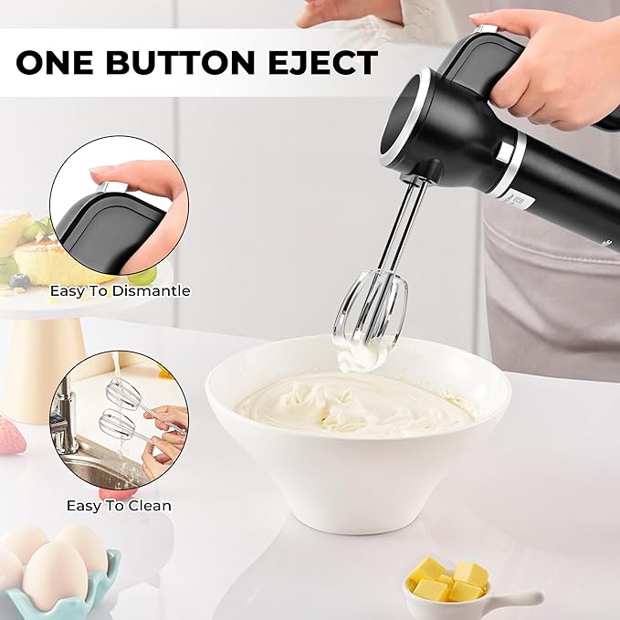 Pukomc Hand Mixer,5-in-1 Multifunctional Portable Charging Device Hand Blender,with lmmersion Blender and Beater,Whisk,Milkshake Bars,Blender Vessel,Easy to Clean,Black