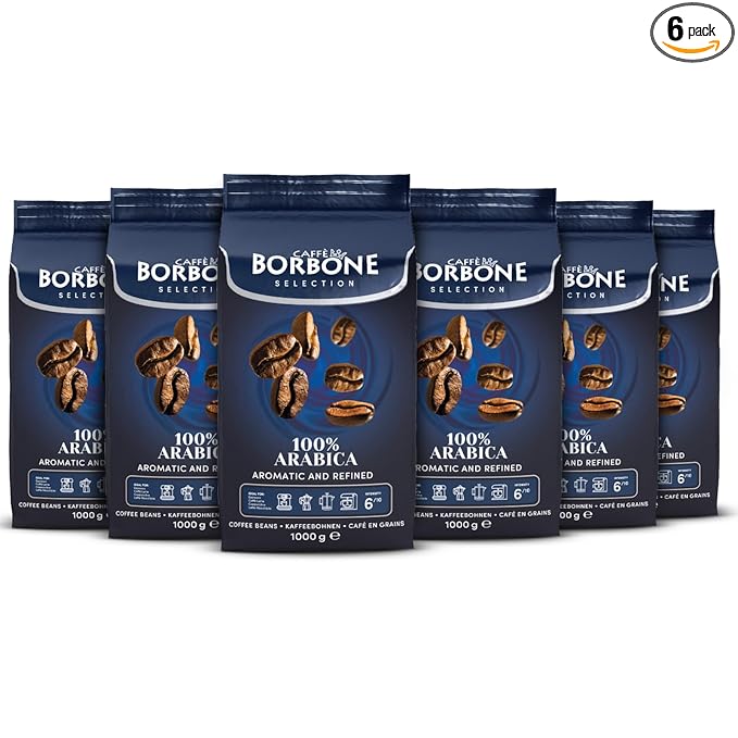 Caff챔 Borbone Whole Bean Coffee, 100% Arabica, Medium Espresso Roast - Freshly Roasted and Packaged in Italy - 2.2 Pound (Pack of 6)