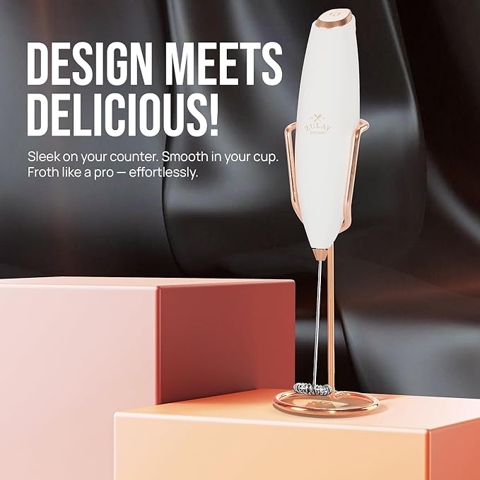 Zulay Kitchen Executive Series Luxury Gift Milk Frother with 4 Duracell Batteries ??Handheld Electric Foam Maker for Coffee, Lattes & Hot Chocolate ??Deluxe Finish, Ultimate Gift for Coffee Lovers