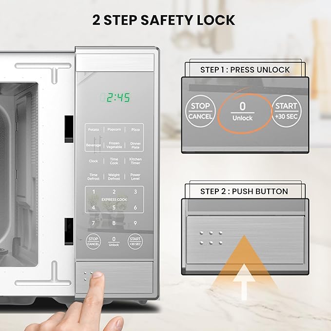 Total Chef 0.7 Cu Ft Microwave Oven ??Compact Countertop Microwave, Small Stainless Steel Kitchen Appliance with Digital Touch, Pre-Set Functions, 10??Turntable, 700 Watt, Microondas Pequeños